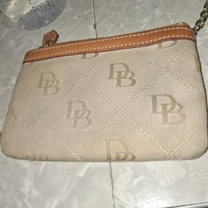 Dooney & Bourke Beige Quilted Logo Wristlet with Tan Trim